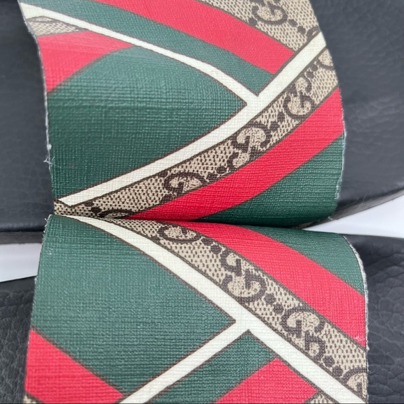 RARE Print! Gucci Style Beige Web Print GG Supreme Canvas Rubber Slide Sandals - Picture 10 of 16